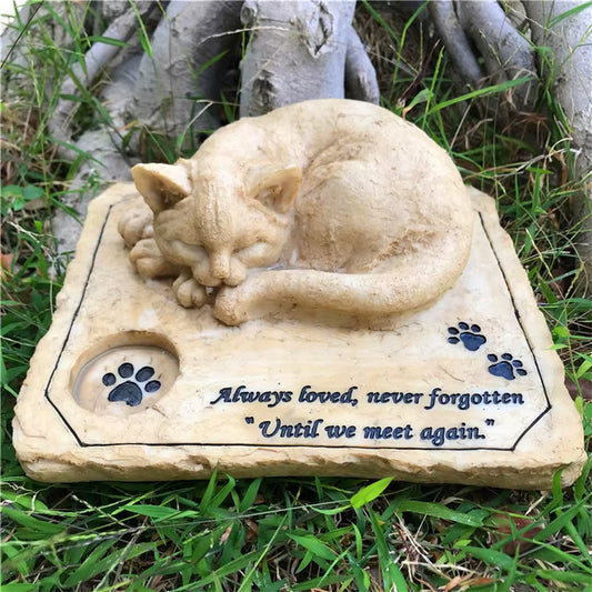Personalizable Cat Memorial Stones with a 3-D Sleeping Cat on the Top Paw Print Memorial Stone Pet Grave Markers Garden Stones