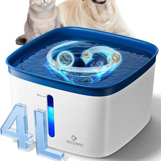 Cat Water Fountain, 135Oz/4L Ultra Quiet Dog Water Bowl Dispenser, Instant Clean Vortex Design, Pet Water Fountain with Filter, Cats Dogs Pets Fountain for Drinking Automatic with LED Light